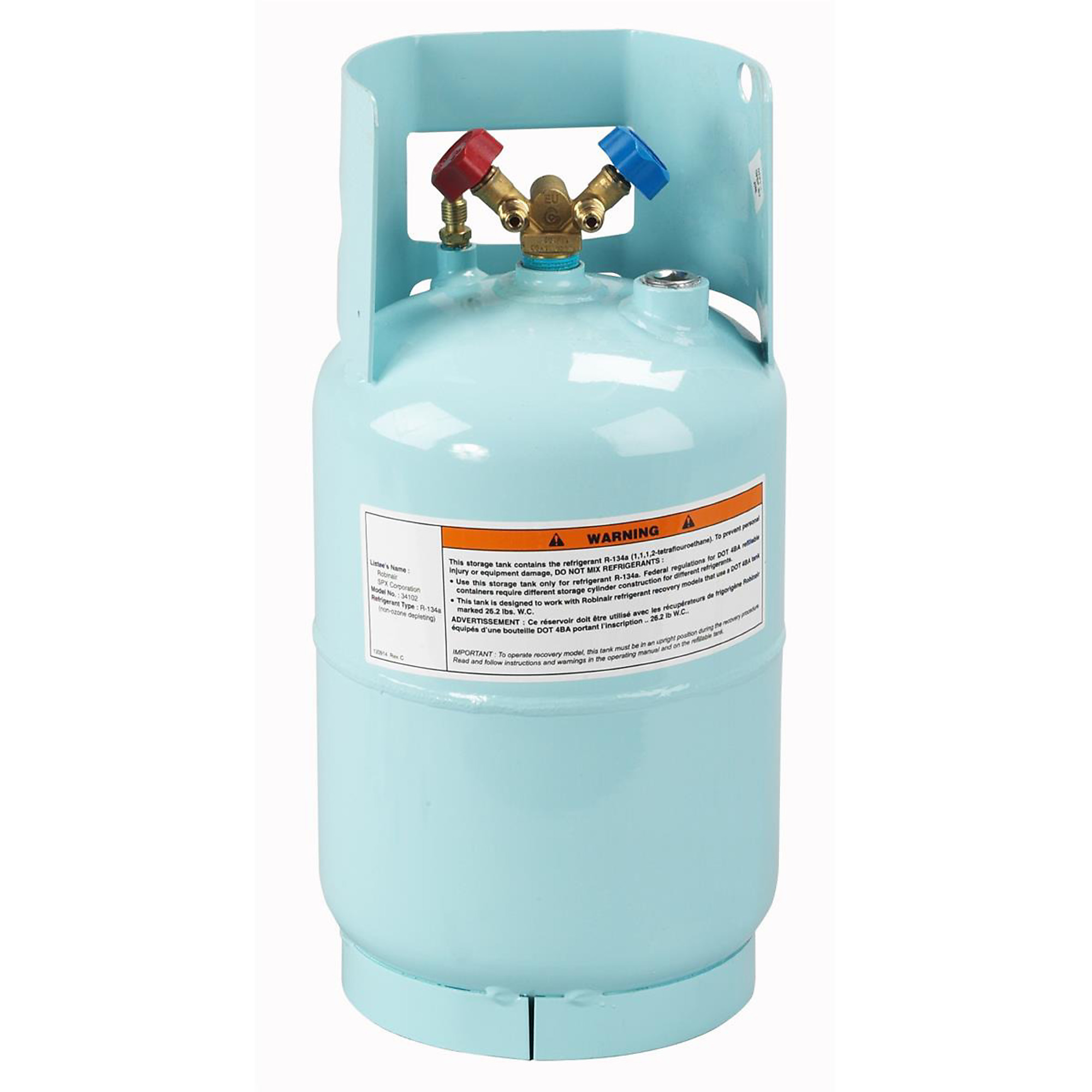Robinair R-134A Refrigerant Storage Tank — 30 Lb. Capacity, 18.4in. x 9.2in. x 9.2in., Model# ROB34102